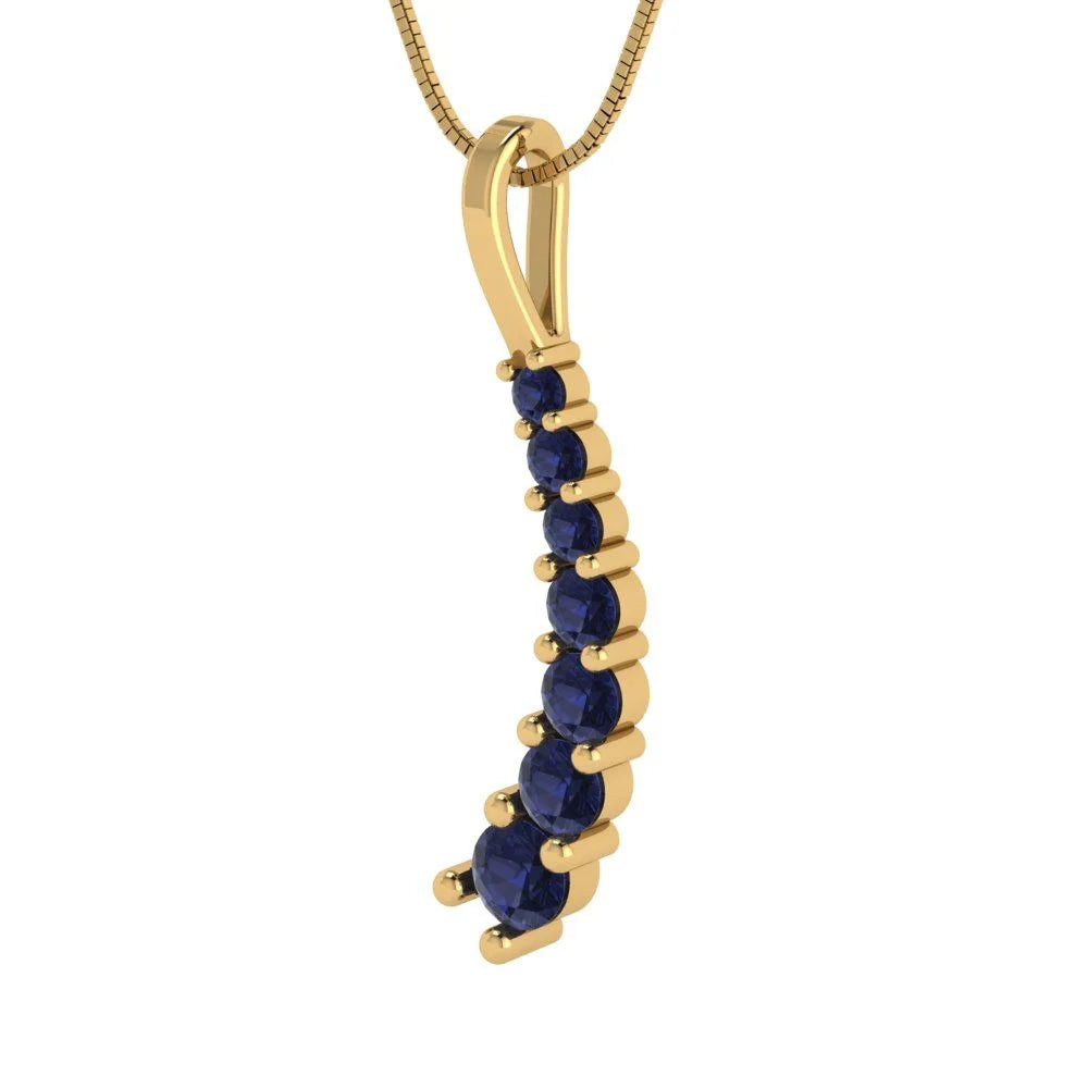 14k Yellow Gold Blue Sapphire Pendant with 18" Chain S1377