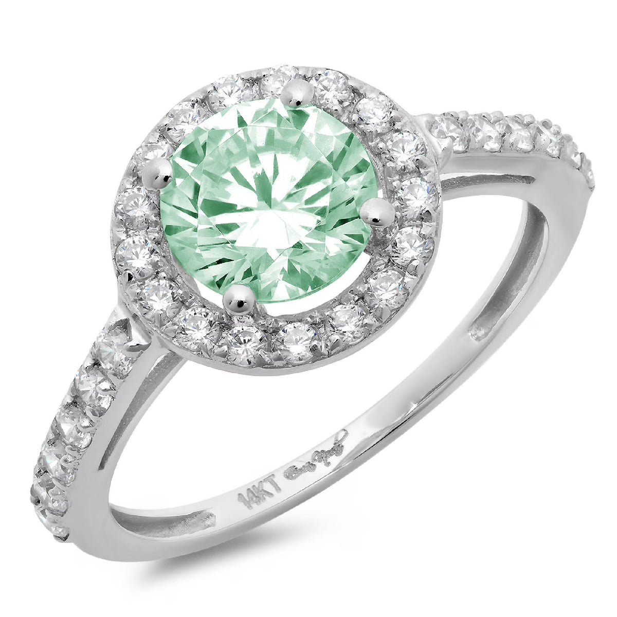 14k White Gold Simulated Green Diamond Engagement Ring E702450