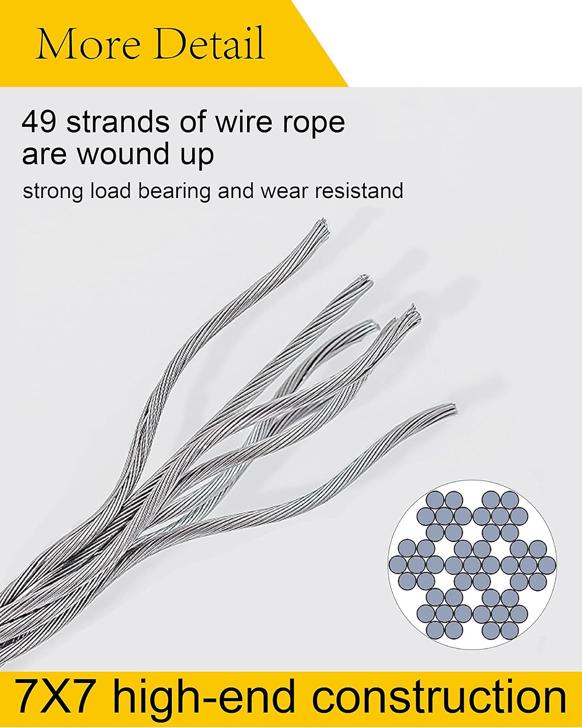 200 Ft 1/8 Metal Wire Rope with Loop Sleeve and Stainless Steel Thimble R8921