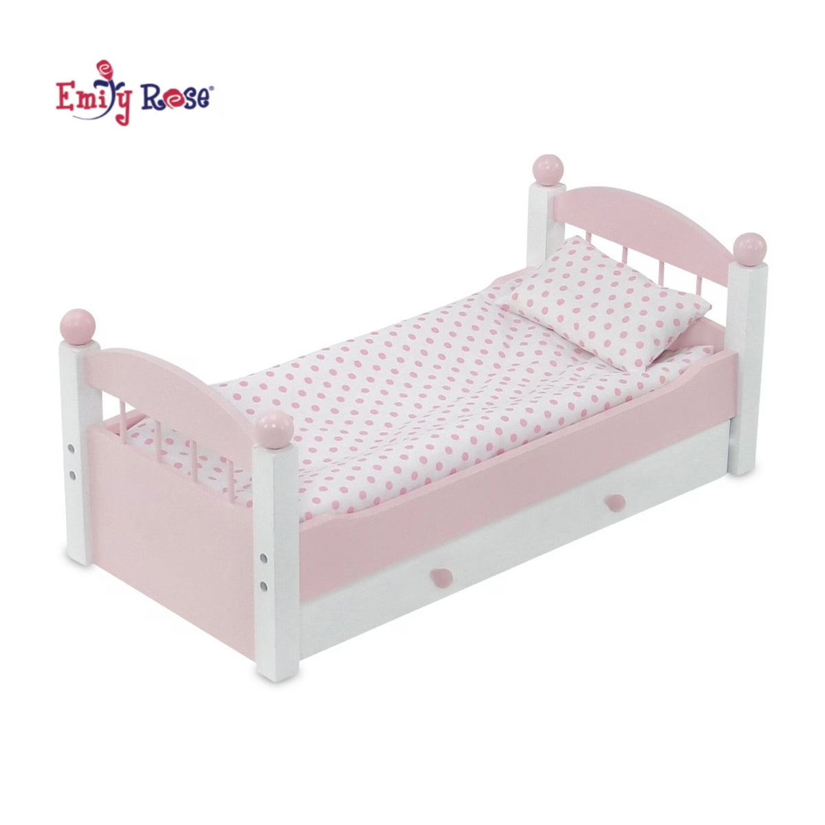 18 Inch Doll Trundle Bed with Plush Polka Dot Doll Bedding Q141