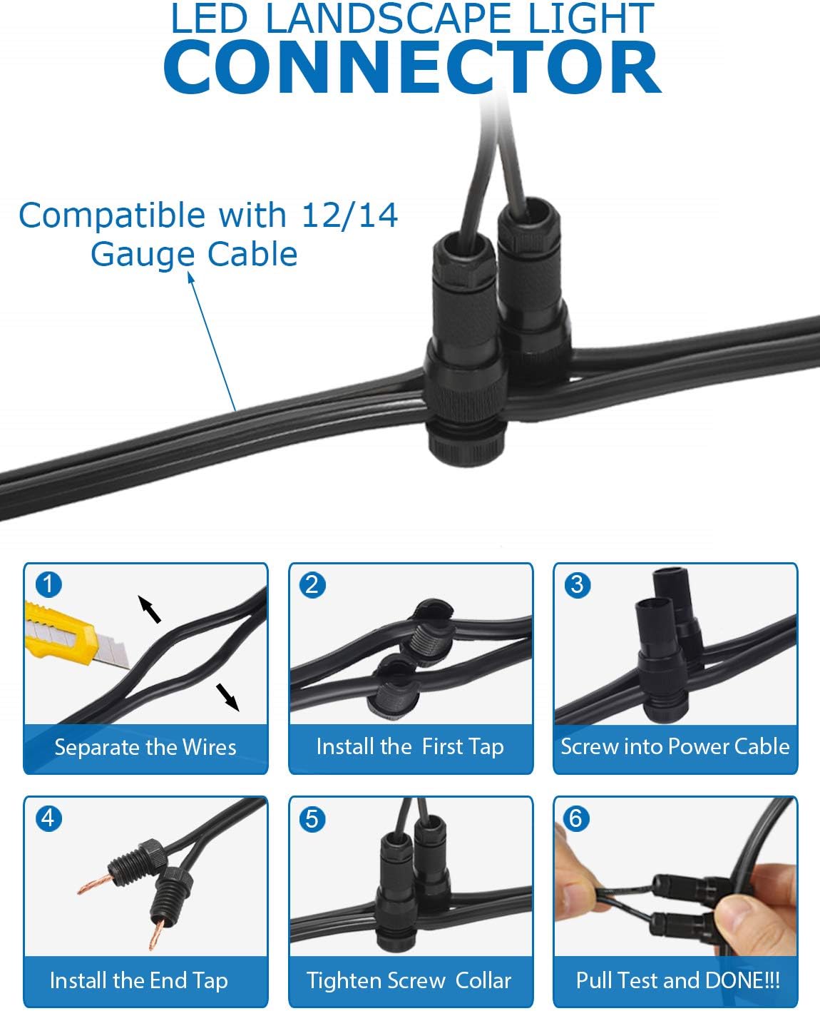 100 Pack 12-16 Gauge Low Voltage Landscape Lighting Wire Connectors M2888