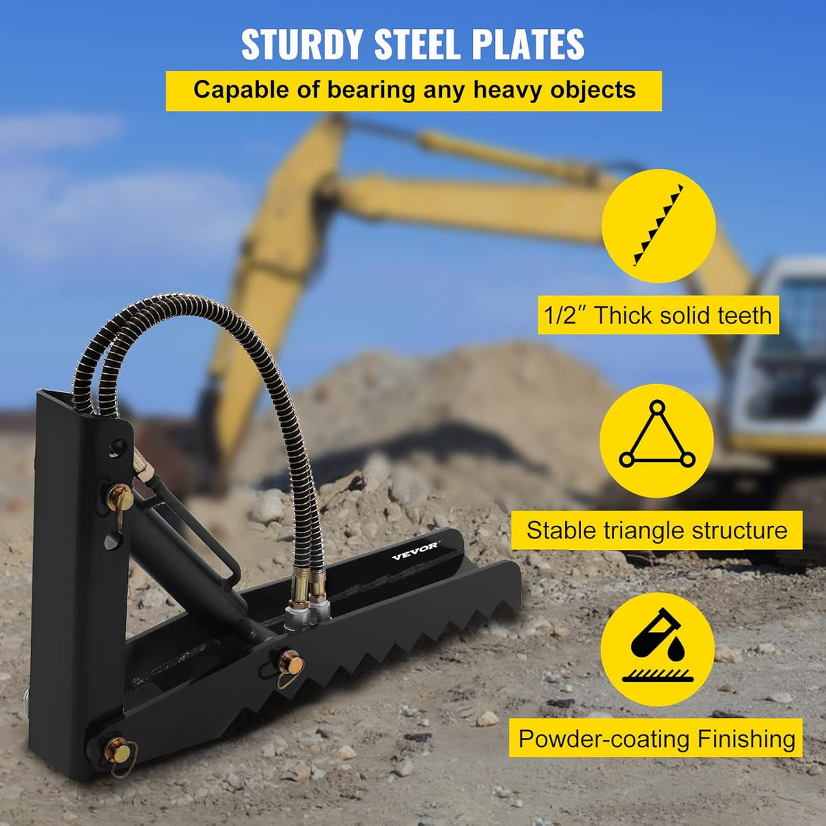24 inch Hydraulic Backhoe Excavator Thumb Attachments Weld On 1/2in Teeth Thick Steel Plate Assembly with Hydraulic Cylinder M957