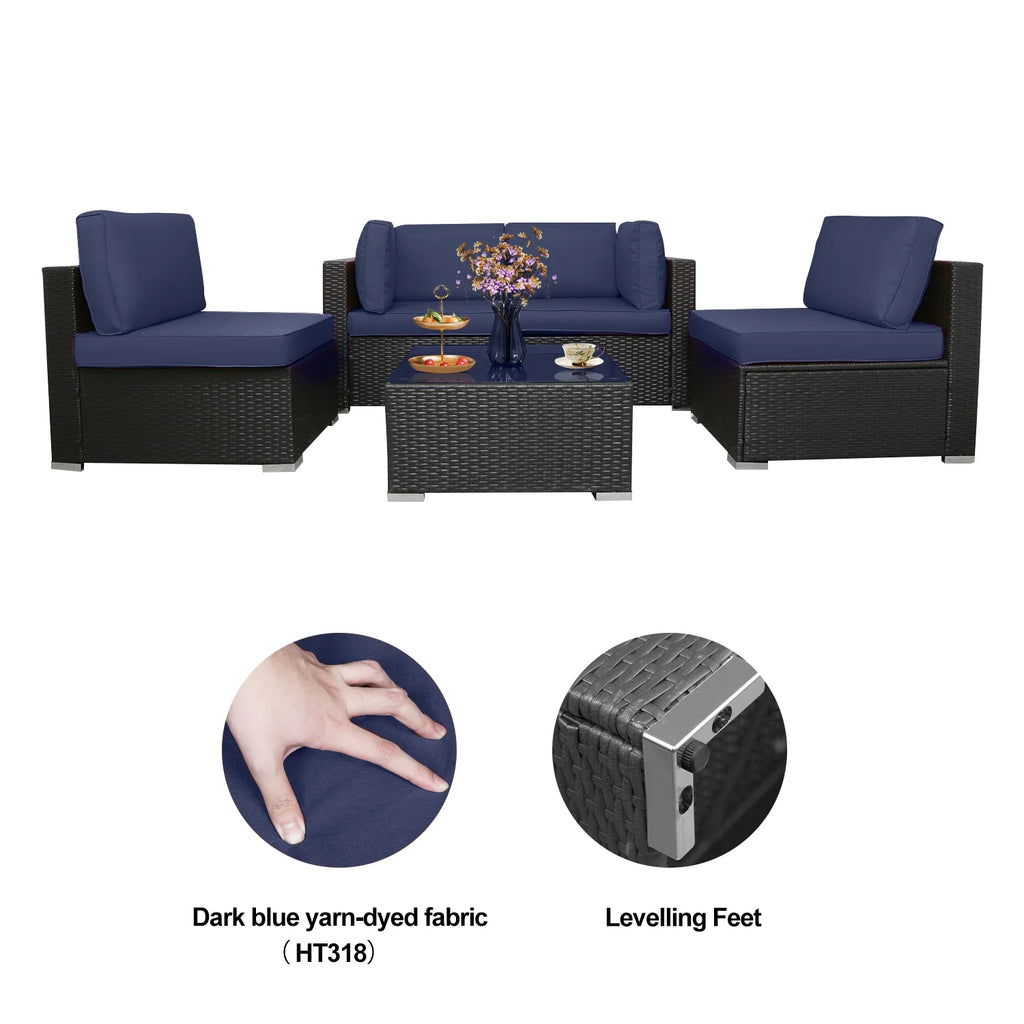 Blue PE Rattan Sofa Set of 7 with Cushions D4046