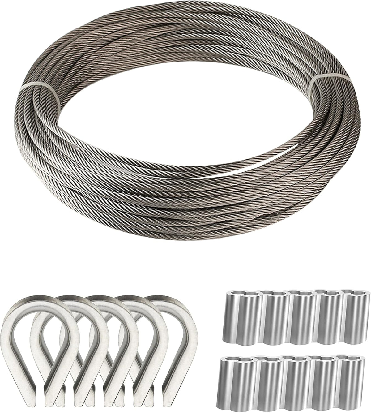 200 Ft 1/8 Metal Wire Rope with Loop Sleeve and Stainless Steel Thimble R8921