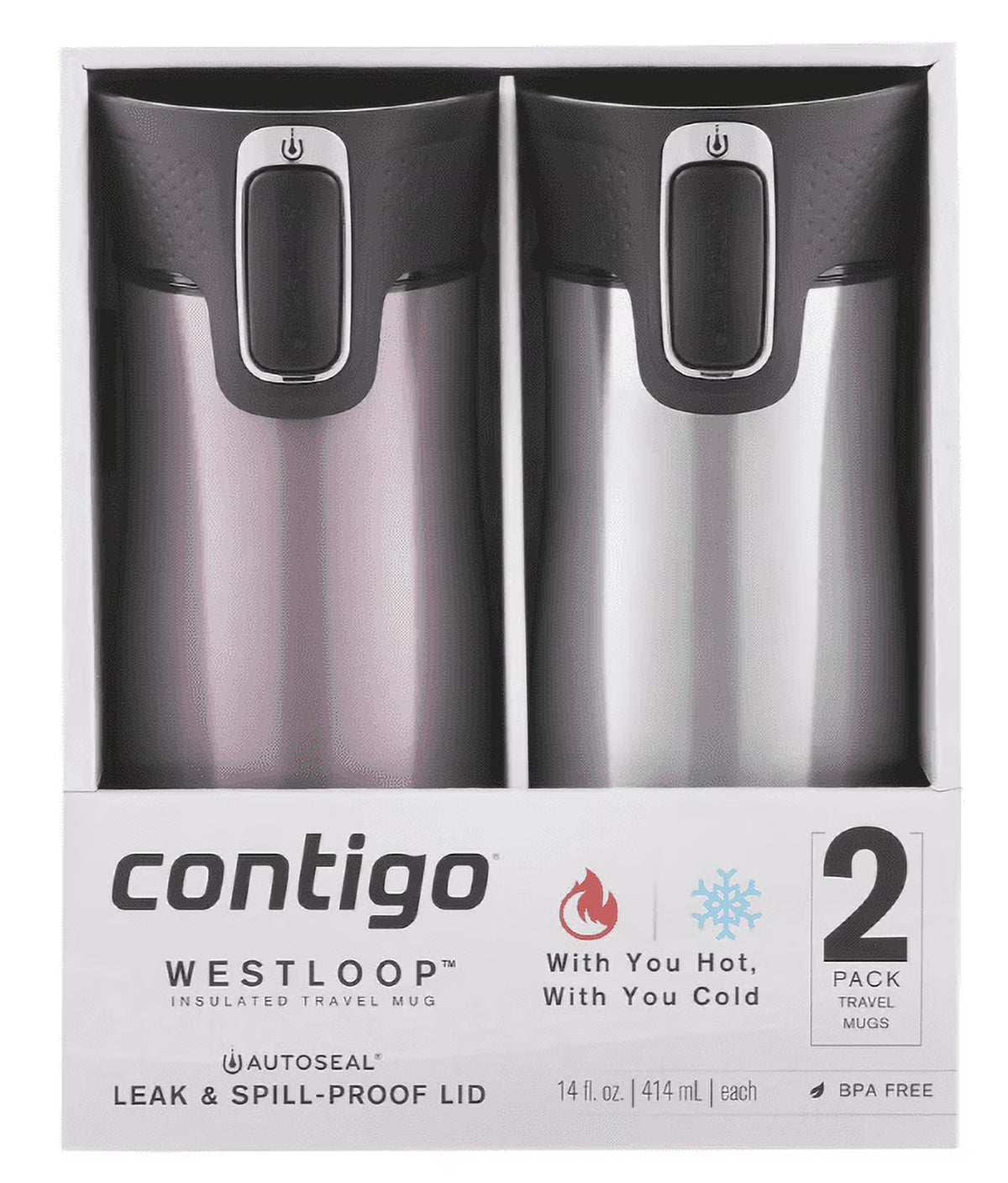 14 Oz. Travel Mug, 2 pk. Stainless Steel F44951