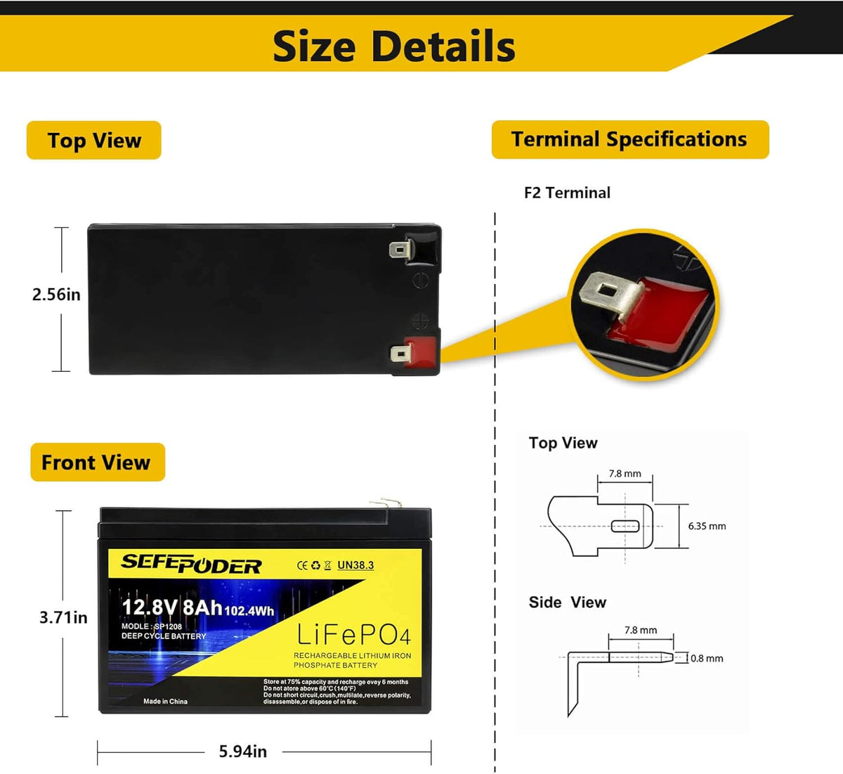 12V 8Ah Lifepo4 Lithium Ion Rechargeable Battery 2 Pack with Built-in 8A BMS E47175