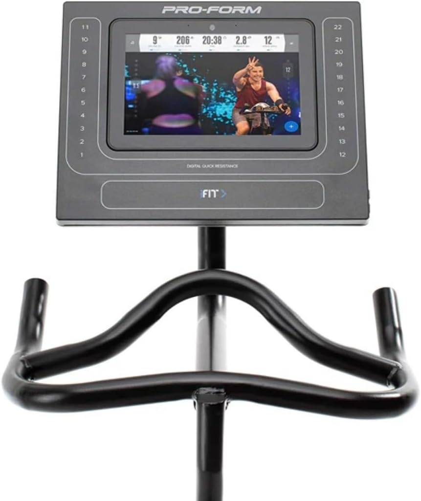 10" HD Smart Touchscreen Exercise Bike with 22 Digital Resistance Levels and Two 3 lb Dumbbells C582