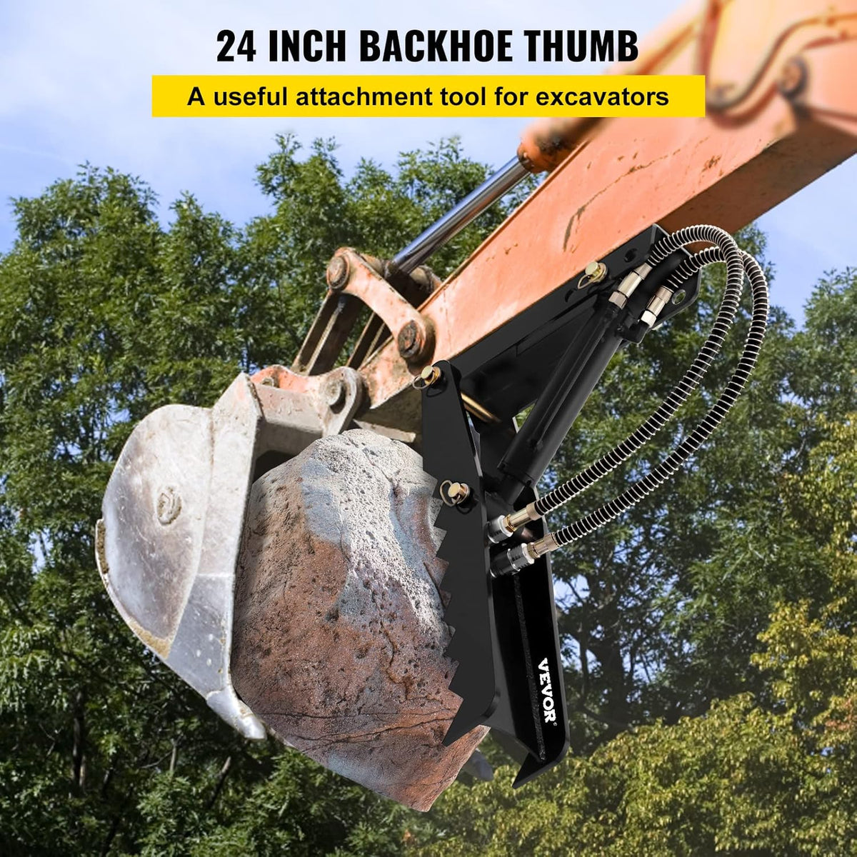 24 inch Hydraulic Backhoe Excavator Thumb Attachments Weld On 1/2in Teeth Thick Steel Plate Assembly with Hydraulic Cylinder M957
