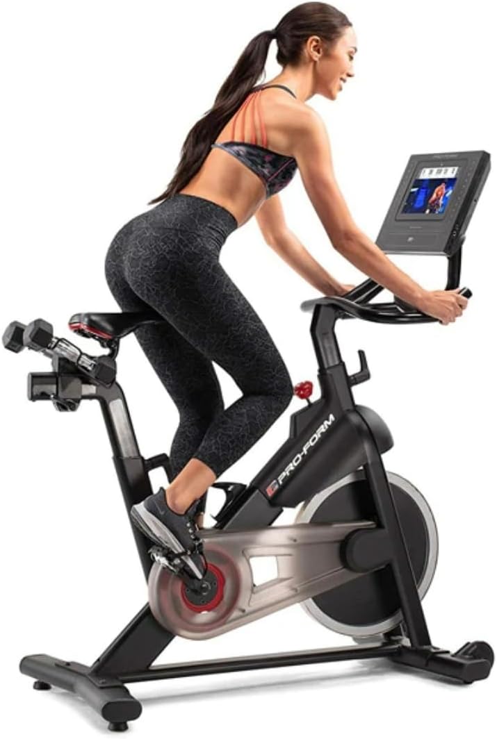 10" HD Smart Touchscreen Exercise Bike with 22 Digital Resistance Levels and Two 3 lb Dumbbells C582