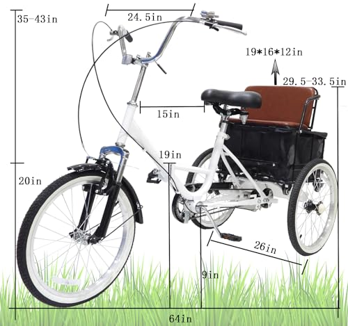Adult Tricycle 7 Speed 20in Wheels Folding Bicycle with Cargo Basket Y8185