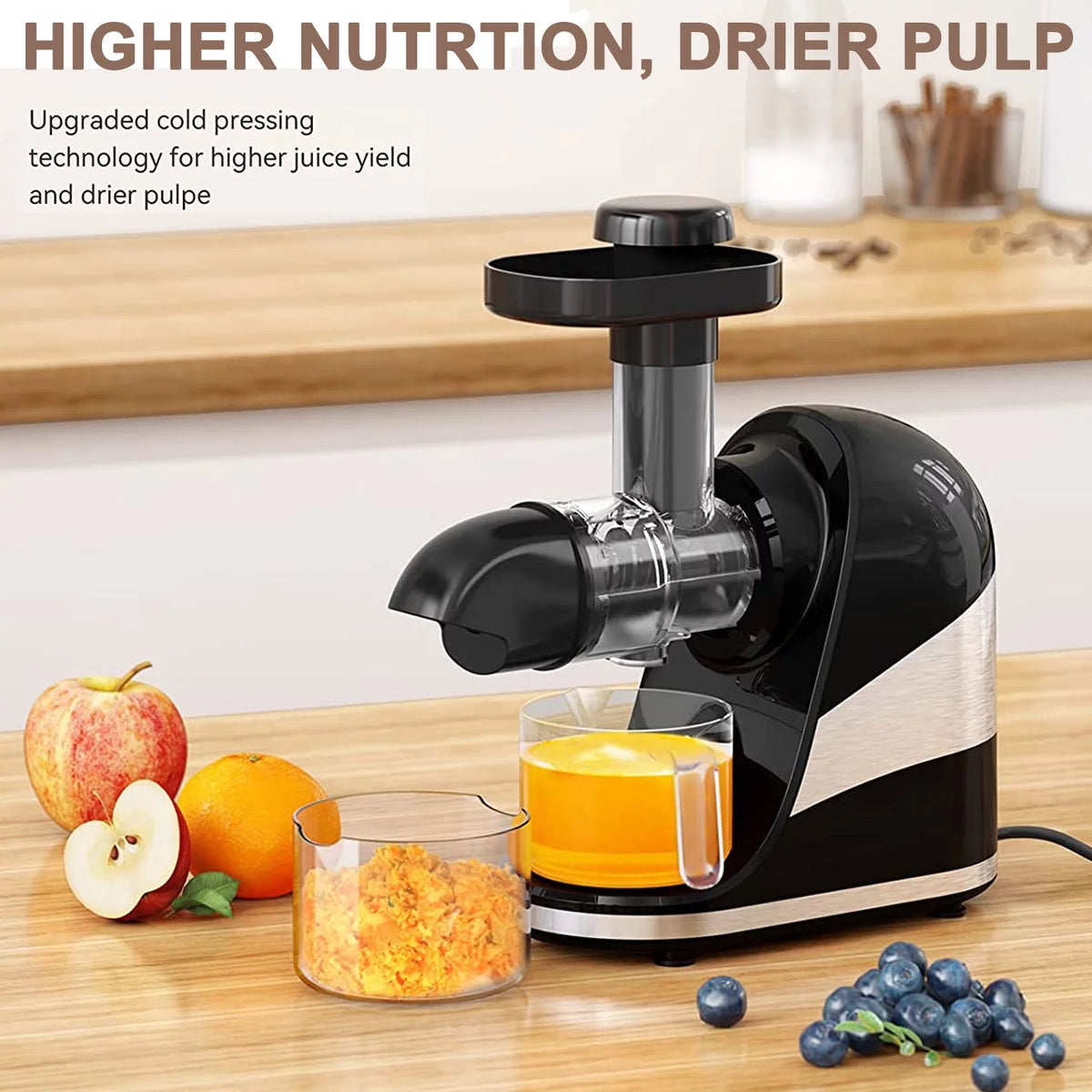 2 Modes Cold Press Masticating Juicer with Quiet Motor I878