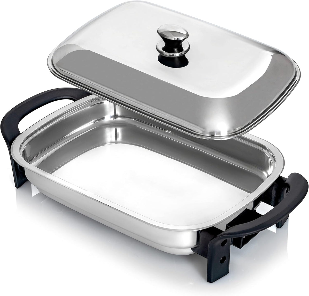 16-Inch Rectangular Stainless Steel Electric Skillet with Lid T50462