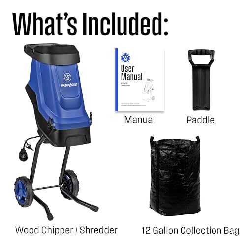 1.7-Inch 15 Amp Corded Electric Mulcher Chipper Shredder with 12 Gallon Collection Bag Q933