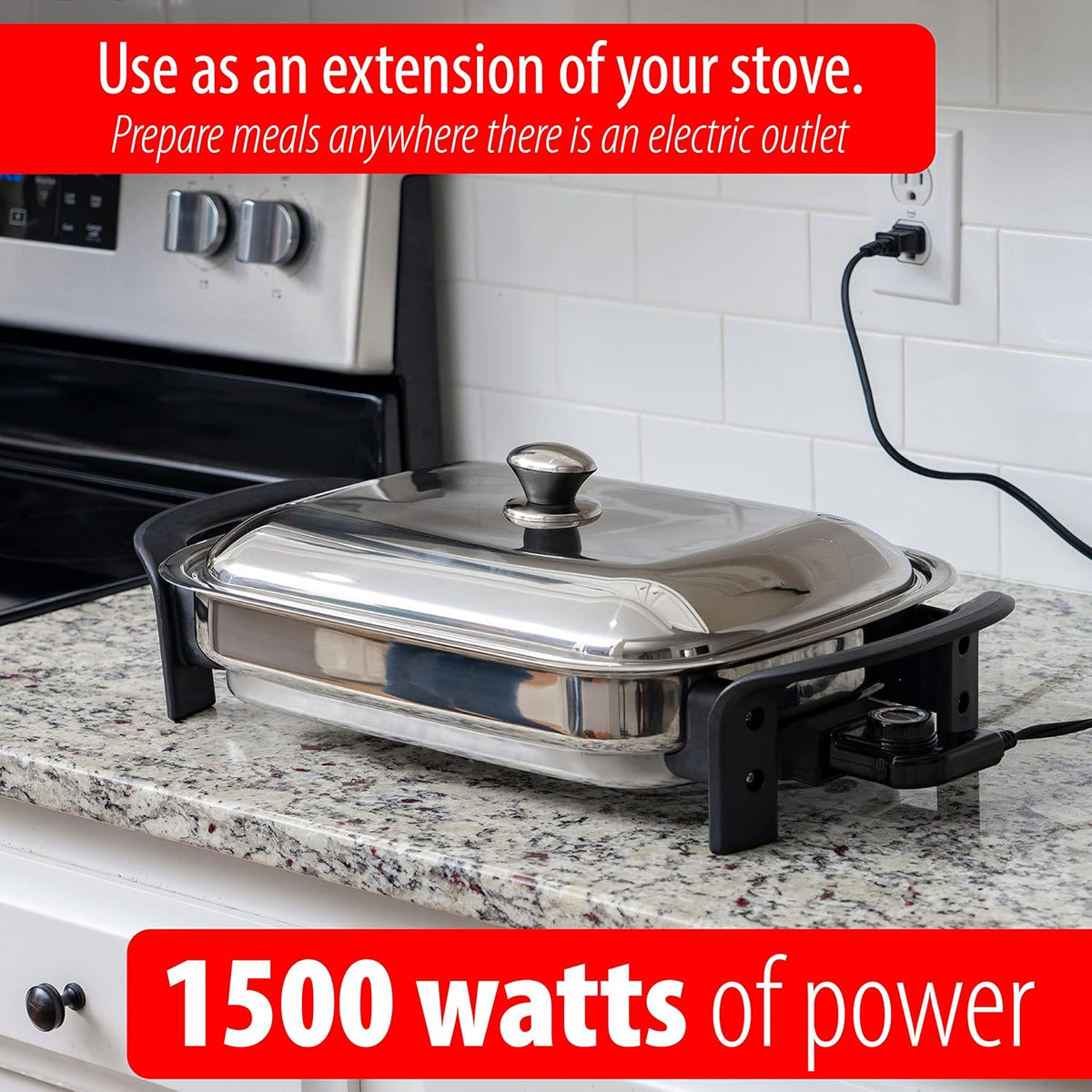16-Inch Rectangular Stainless Steel Electric Skillet with Lid T50462