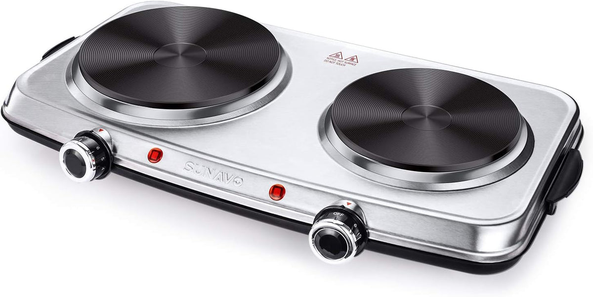 1800W Electric Double Burner Stainless Steel Hot Plate Cast Iron Pack of 2 J541623