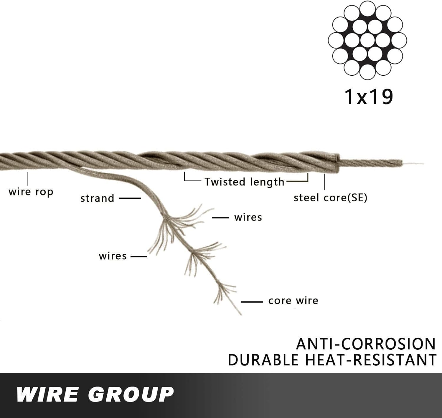 1000FT 1/8 T316 Stainless Steel Cable Rope S802142