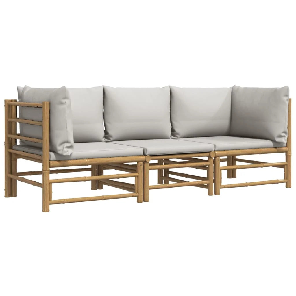 3 Piece Patio Set with Gray Cushions Bamboo N6003