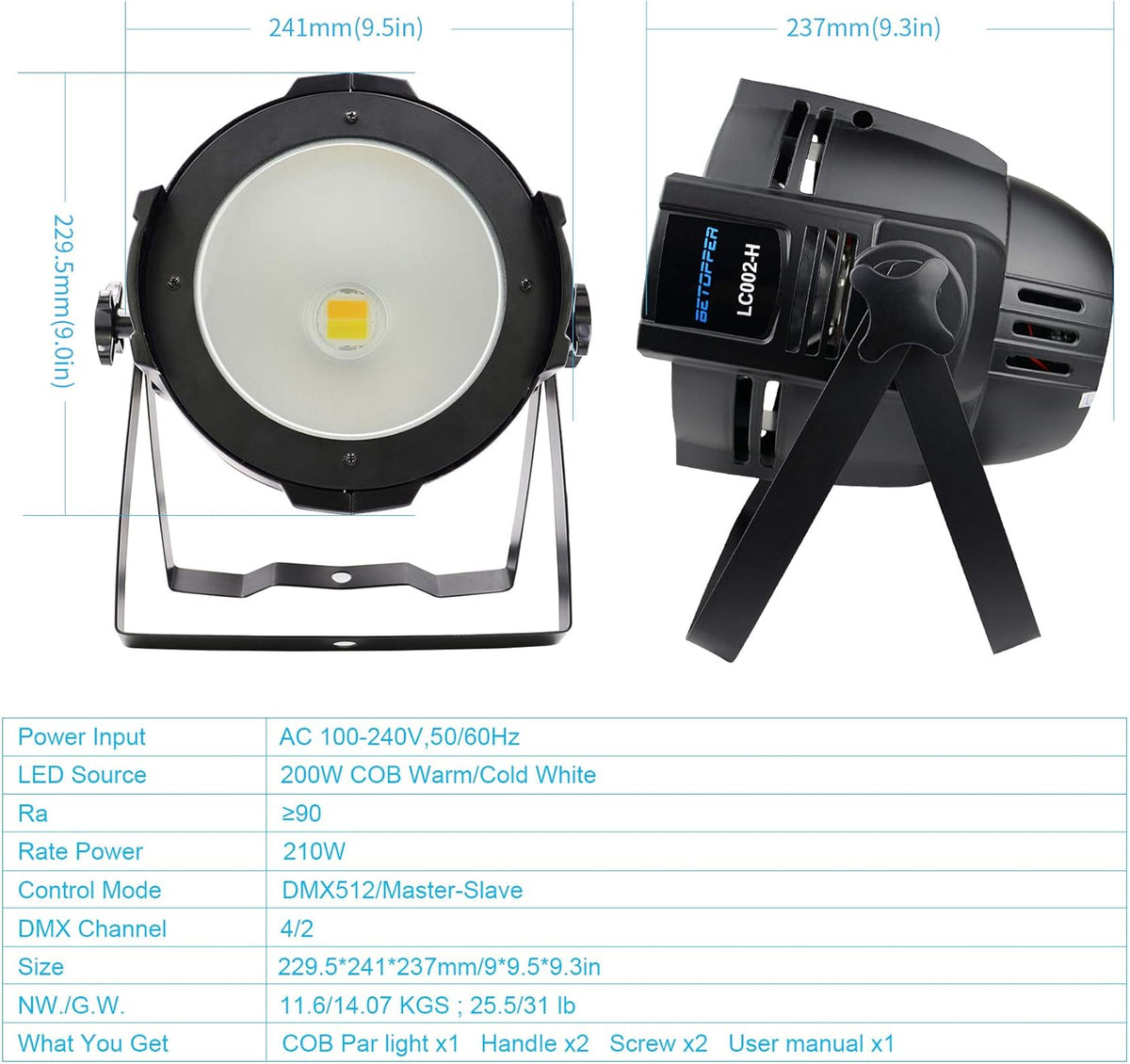 200W COB LED Stage Spotlights, Warm & Cold White, DMX/Master-Slave U646493