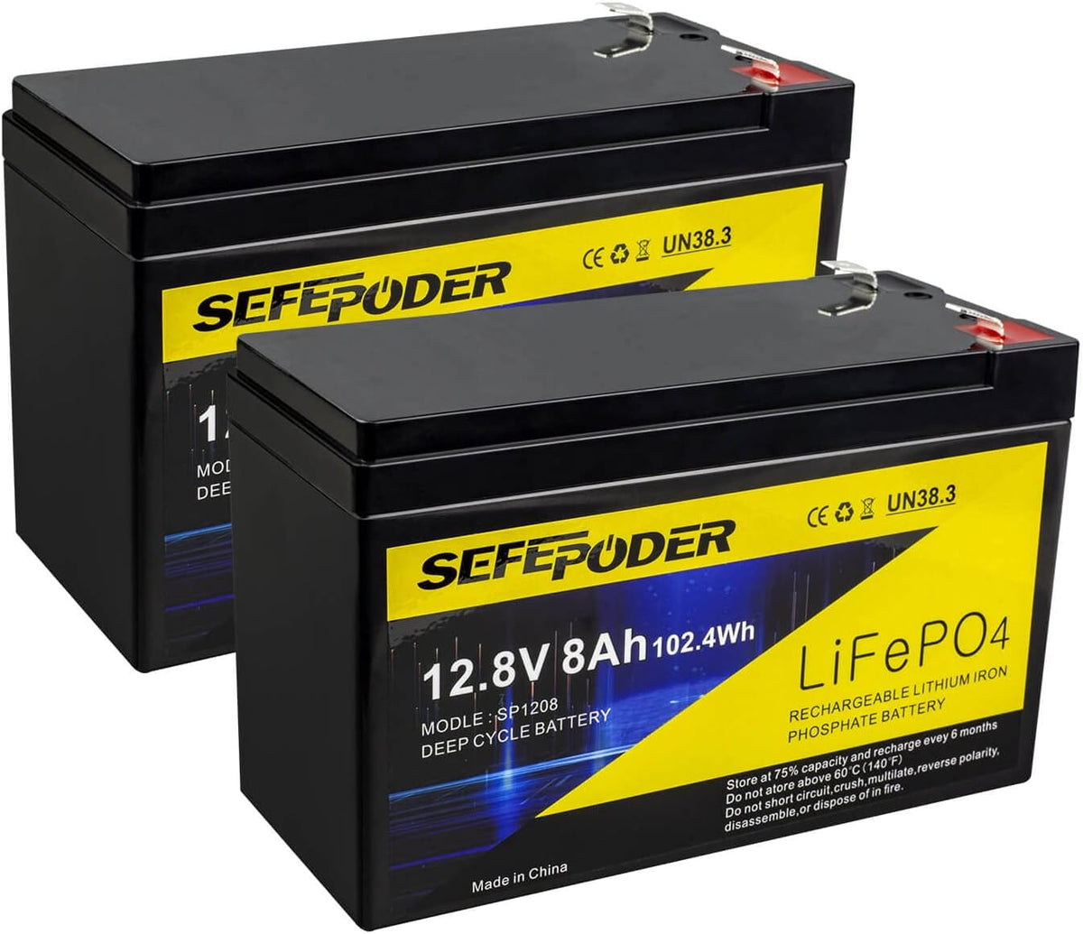12V 8Ah Lifepo4 Lithium Ion Rechargeable Battery 2 Pack with Built-in 8A BMS E47175