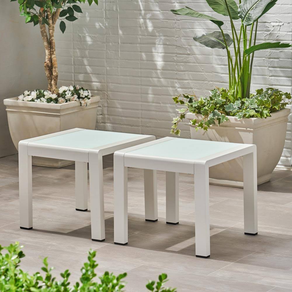 Matte White Outdoor Aluminum Side Table (Set of 2) V3062