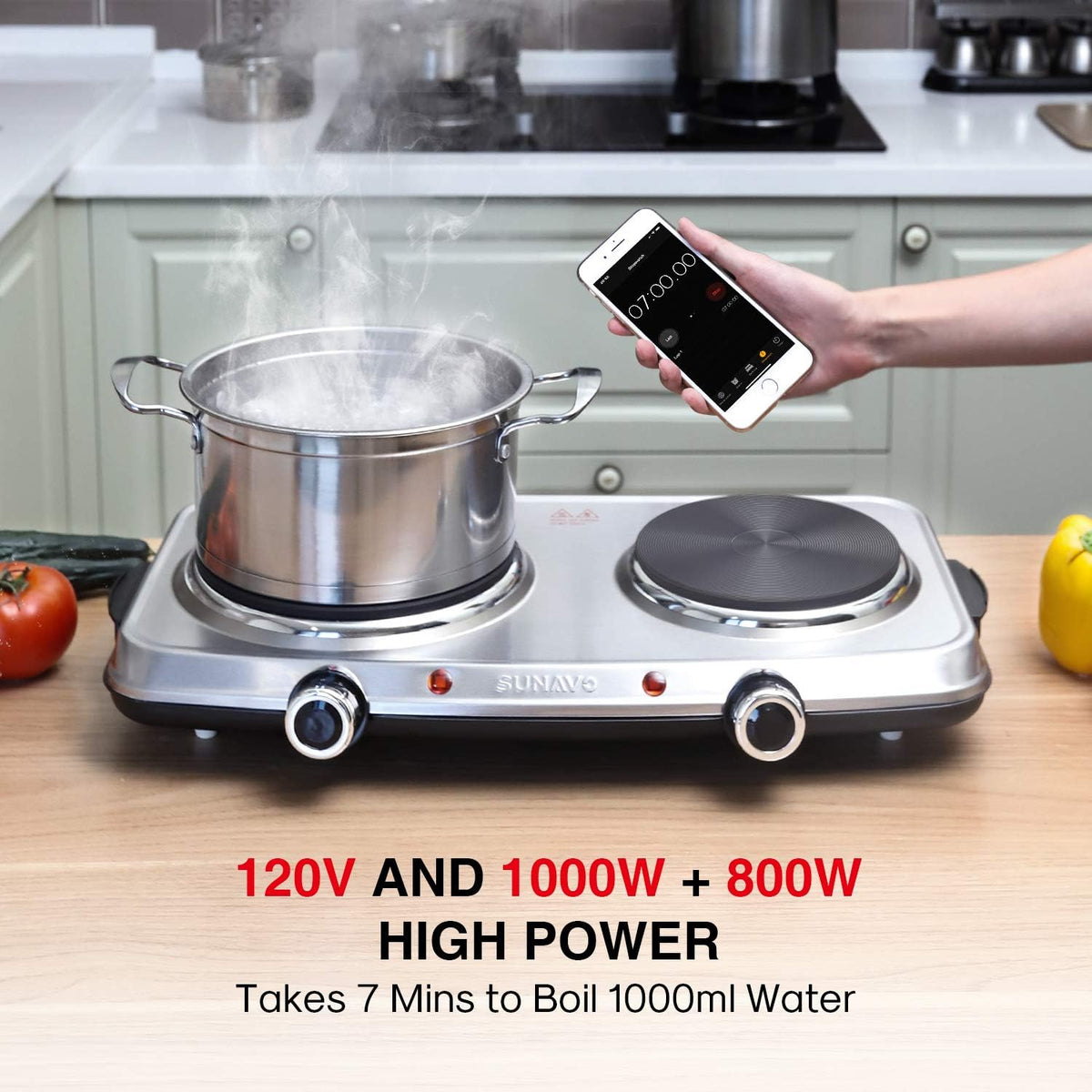 1800W Electric Double Burner Stainless Steel Hot Plate Cast Iron Pack of 2 J541623