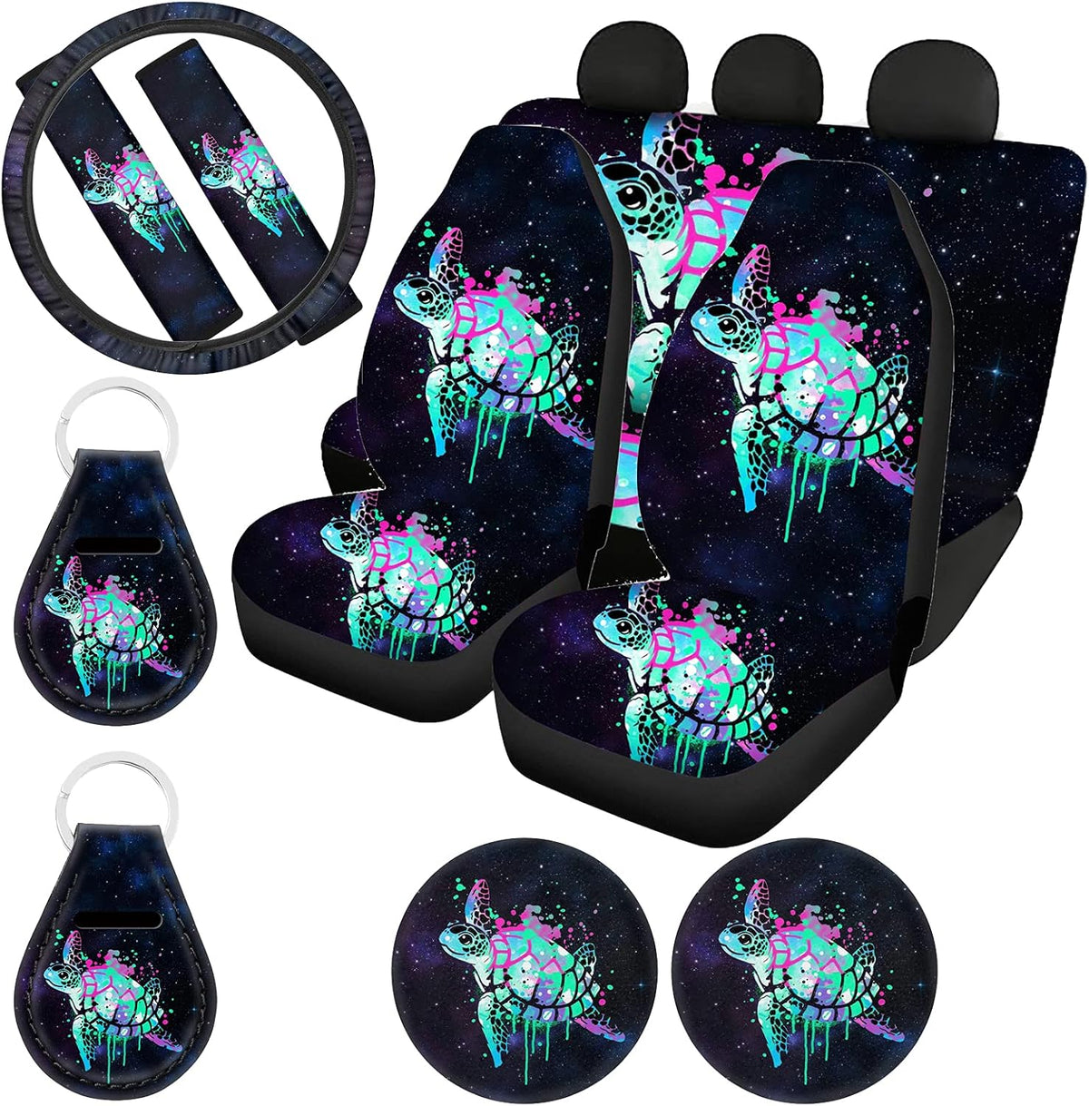 11 Pack Southwestern Car Seat Covers Full Set with Steering Wheel Cover, Seatbelt Covers, Cup Coasters Holder, Keychain Accessories C1851