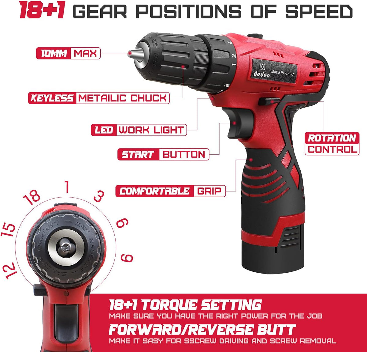16.8V Cordless Hammer Drill Tool Kit with 2PCS Battery and Charger M683417