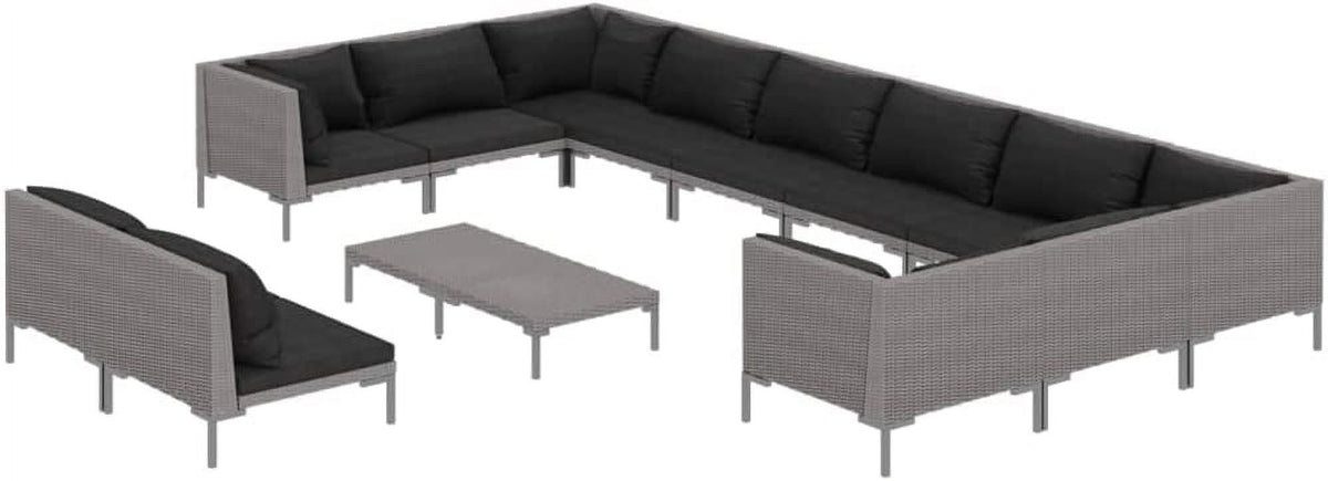 13 Piece Patio Lounge Set with Cushions Poly Rattan Dark Gray K691898