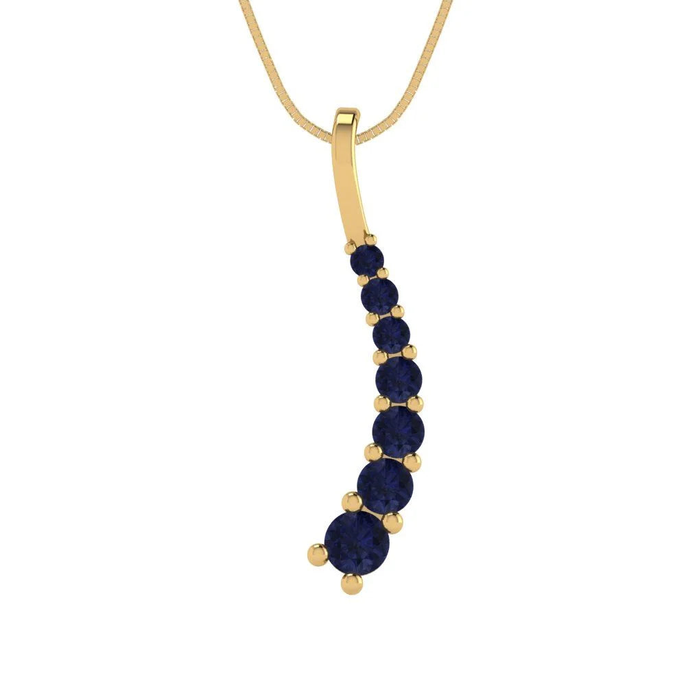 14k Yellow Gold Blue Sapphire Pendant with 18" Chain S1377