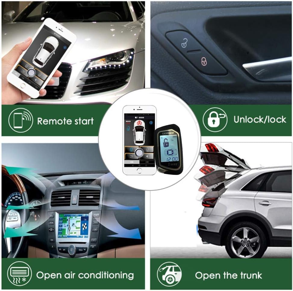 2 Way LCD Car Alarm Security System with Remote Start and Remote Key Control 1600 feet Range R117