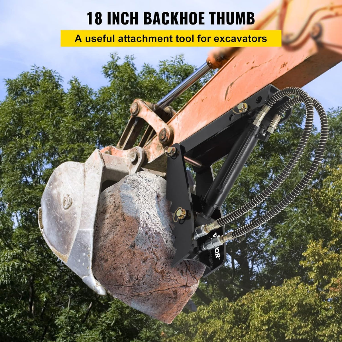 18 Hydraulic Backhoe Thumb, Black Steel Weld On Thumb with Hydraulic Cylinder R9159