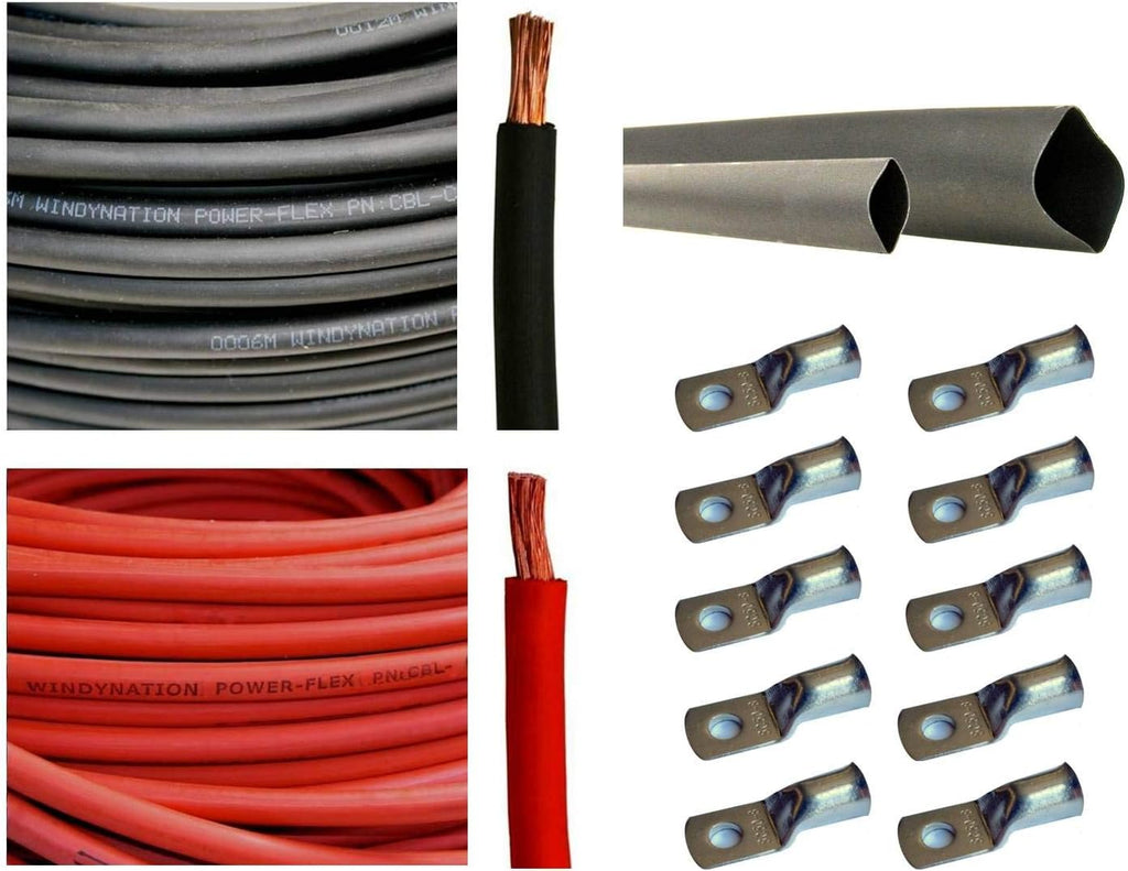 1/0 AWG 10 Feet Black Pure Copper Welding Cable with Copper Lugs and Heat Shrink Tubing F43943